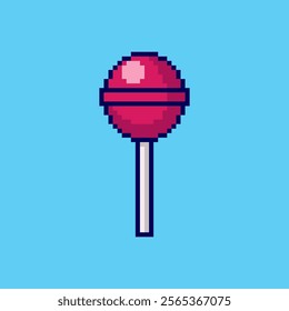 Vector Illustration of lollipop with Pixel Art Design, perfect for game assets themed designs