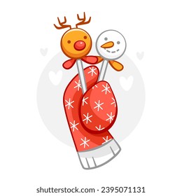 Ilustración vectorial de lollipops y Santa's mitten en un lindo estilo de dibujos animados.