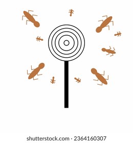 vector illustration of lollipops surrounded by ants