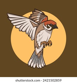 vector illustration of lonchura leucogastroides bird in flight with bold outline.