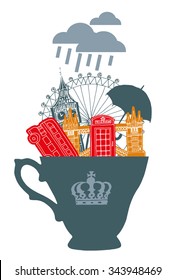 Vector illustration of London in a cap of tea