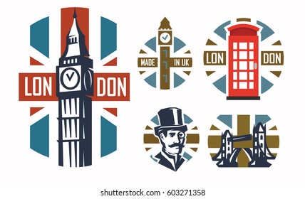 vector illustration of london flat retro set