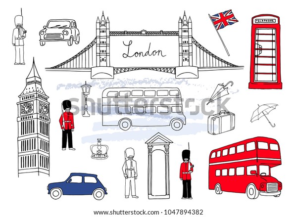 Vector Illustration London Landmarks London City Stock Vector (Royalty ...