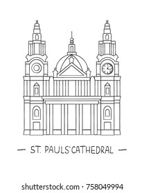 Vector illustration of London sights. London city symbol isolated on white background. Saint Paul's Cathedral in hand-drawn style. 