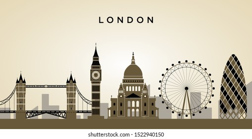 Ilustración vectorial del horizonte de Londres. Paisaje plano londinense.
