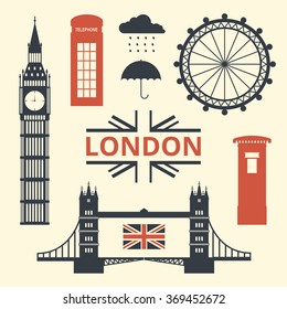 Vector Illustration of London Symbols. Flat Design Style. 