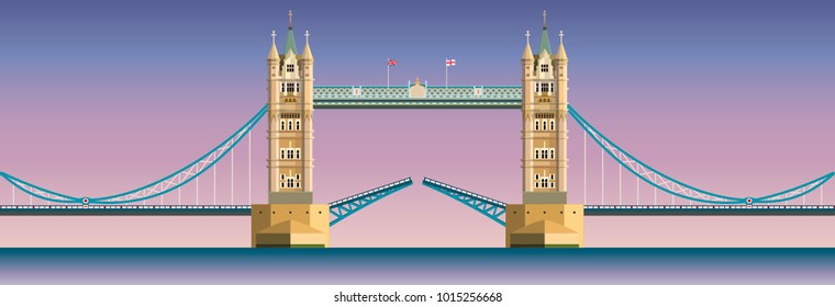 Vector Illustration Of London Tower Bridge Open