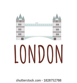 Icono del puente de la torre de Londres. Famoso punto de referencia del Reino Unido. Ilustración vectorial coloreada con letras Londres