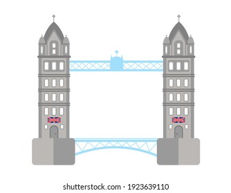 Vector illustration of London Tower Bridge with small UK flags. Idea for postcards, travel gifts, souvenir shop, toys.