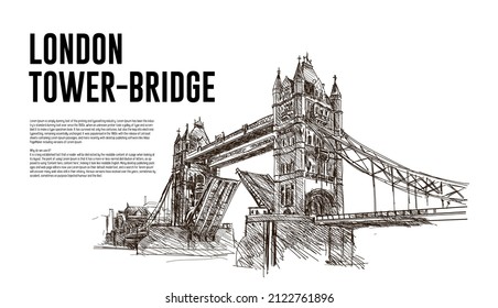 Vector Illustration of London Tower bridge Hand Drawing  Design,
