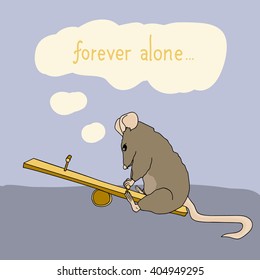 Vector illustration, a loneliness rat dreams of friend. Forever alone