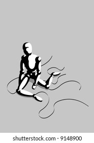Vector illustration of a lonely puppet on gray background