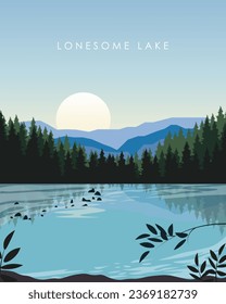Vector illustration Lonesome Lake Franconia, New Hampshire. Design for travel poster, postcard, banner. Tourism, travel. svg
