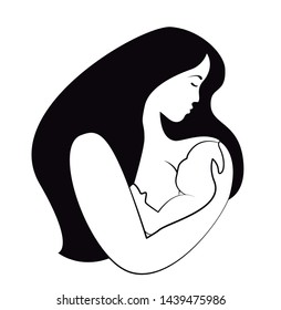 Imagen vectorial de una mujer de cabello largo que amamanta a un bebé