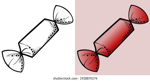 Vector illustration, Long candy wrapper in black and white and color with texture
