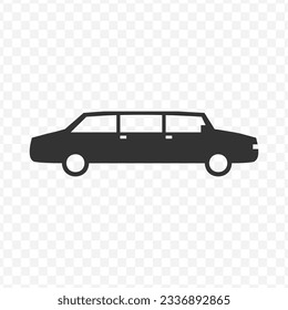 Vector illustration of long car icon in dark color and transparent background(PNG).