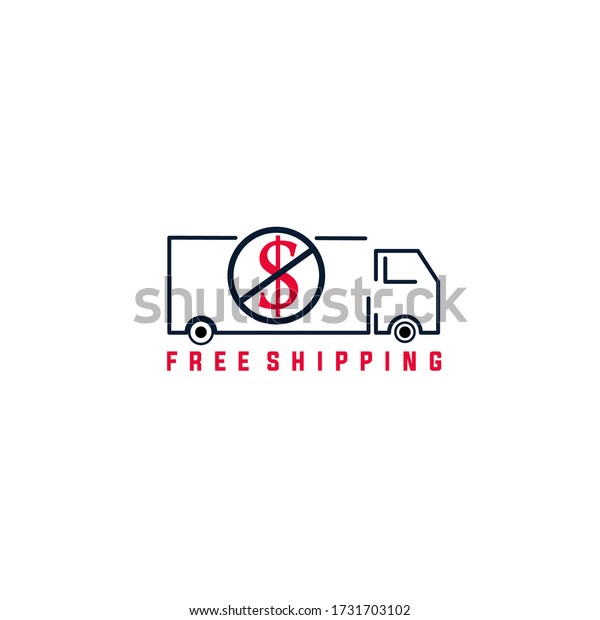 Vector illustration of long chassis delivery truck with\
slashed money icon isolated on white background perfect for free\
shipping charge icon 