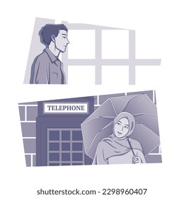 Vector illustration of long distance relationship romantic concept