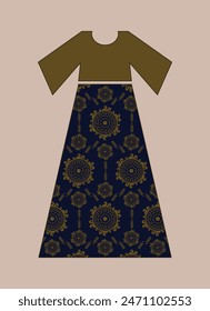 Vektorillustration von Long Ethnic Frock Maxi Abschlussball Kleid Details für verschiedene Anlässe und Veranstaltungen, Lady Fashion Party Frock Silhouette von lässigem Sommer Rasen Kleid, Mandala Muster Frock Print für Lady