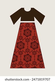 Vektorillustration von Long Ethnic Frock Maxi Abschlussball Kleid Details für verschiedene Anlässe und Veranstaltungen, Lady Fashion Party Frock Silhouette von lässigem Sommer Rasen Kleid, Mandala Muster Frock Print für Lady