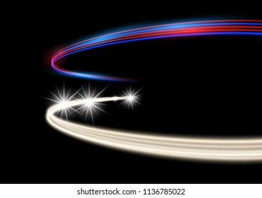 Vector illustration of long exposure car light trail. Abstract background 