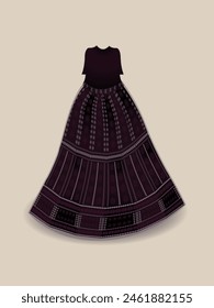 Vektorillustration von Long Frock Maxi Abschlussball Kleid Details für verschiedene Anlässe und Veranstaltungen, Lady Fashion Party Frock Silhouette von lässigem Sommer Maxi Kleid