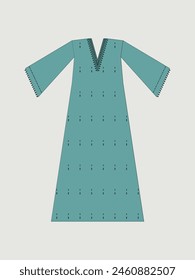 Vector illustration of Long gown shirt dress details for various occasions and events, lady fashion party casual shirt silhouette for summer