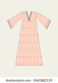 Vector illustration of Long gown shirt dress details for various occasions and events, lady fashion party casual shirt silhouette for summer