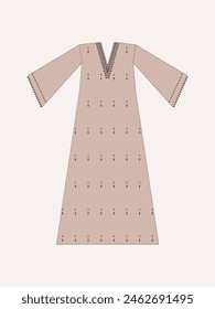 Vector illustration of Long gown shirt dress details for various occasions and events, lady fashion party casual shirt silhouette for summer