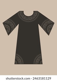 Vector illustration of Long gown shirt dress details for various occasions and events, lady fashion party casual shirt silhouette for summer