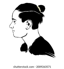Vector illustration of long hair man face and hairstyle