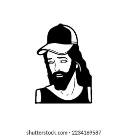  vector illustration of long haired man wearing hat