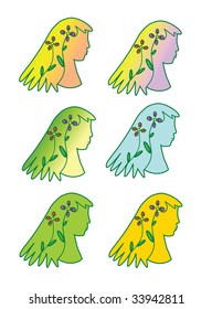 Vector illustration of long haired woman face.