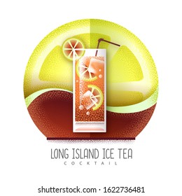 Vector Illustration Of Long Island Cocktail Icon. Grainy Texture Design