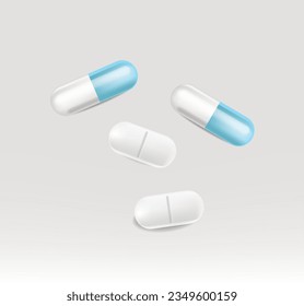 vector illustration Long pill and blue capsule pills on white background.