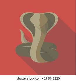 Vector illustration long shadow flat icon of  cobra snake