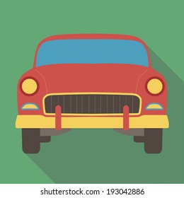 Vector illustration long shadow flat icon of  classic american car