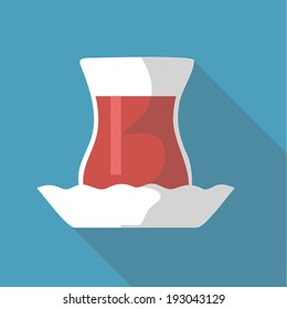 Vector illustration long shadow flat icon of  turkish tea