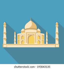 Vector illustration long shadow flat icon of  taj mahal