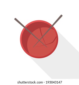 Vector illustration long shadow flat icon of  japanese bowl