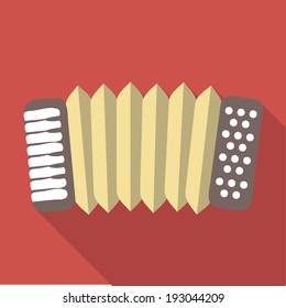Vector illustration long shadow flat icon of accordeon