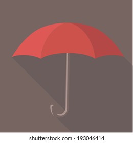 Vector illustration long shadow flat icon of red umbrella 