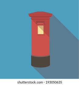 Vector illustration long shadow flat icon of london red post box