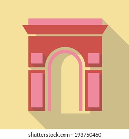 Vector illustration long shadow flat icon of Arc de Triomphe