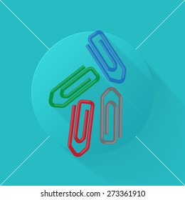 Vector illustration long shadow flat icon of clips
