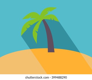 Vector illustration long shadow flat icon of palm tree