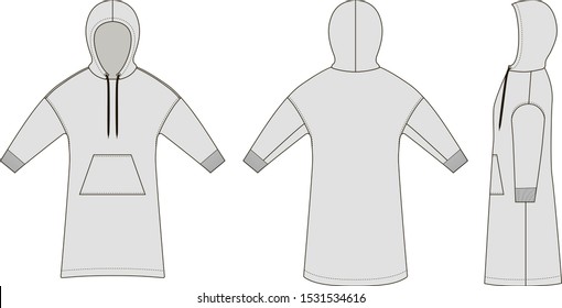 Vector illustration of long smock. Front and back views of clothing.