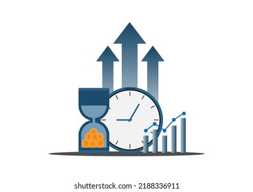 vector illustration long term investment, time investing, success takes time, growth profit, time management, time is money