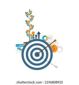 ilustración vectorial inversión a largo plazo, inversión de tiempo, éxito lleva tiempo, beneficio de crecimiento, inversión financiera, logro de objetivos, en objetivo 