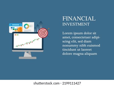 ilustración vectorial inversión a largo plazo, inversión de tiempo, éxito lleva tiempo, beneficio de crecimiento, inversión financiera, gráfico de velas, inversión de objetivos